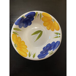 Maxam Bowl Salad Server 10” Hand Painted Daisy Blue & Yellow Made In Italy